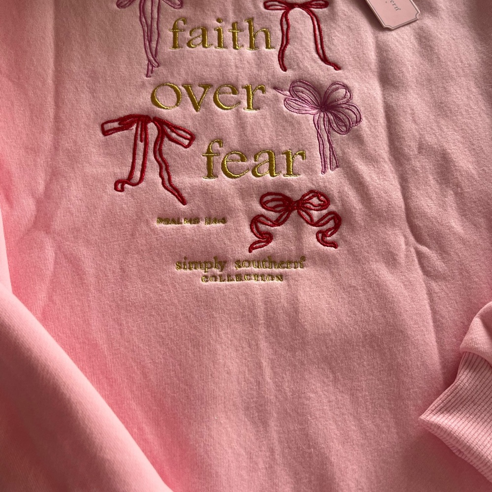 Simply Southern Pink Top with Embroidered Bows